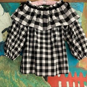 Parker Janay Black & White Gingham Cold Shoulder Top
